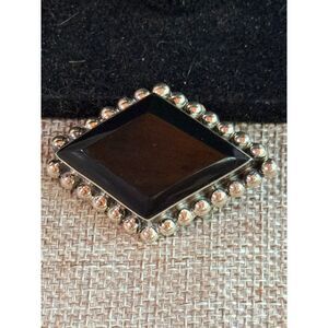 Vintage Taxco Modernist Sterling Silver Black Onyx Brooch Pin FSR 925 29g